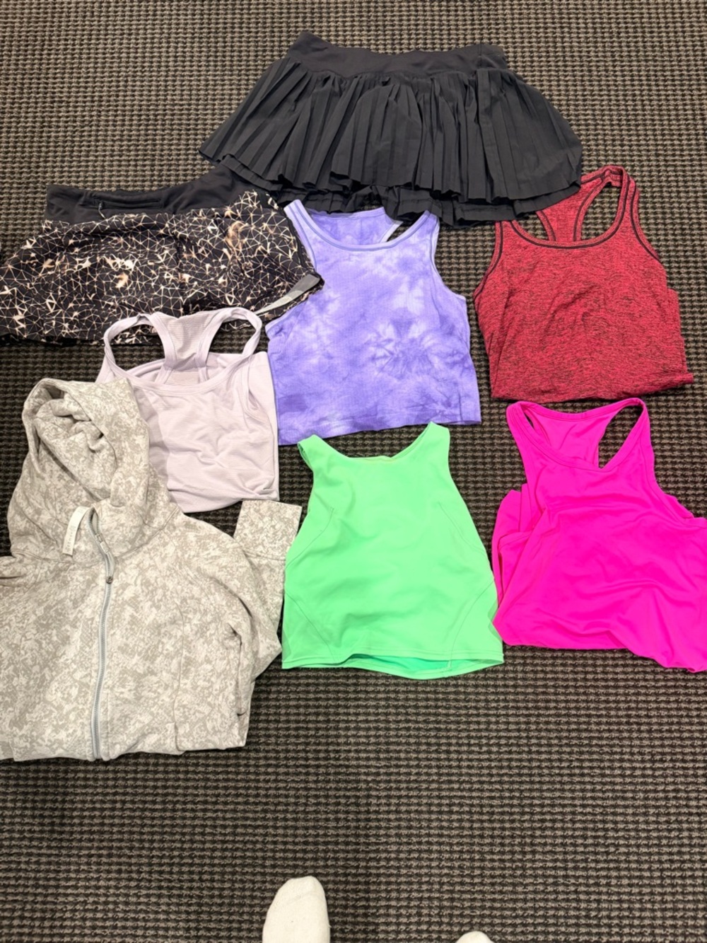 Assorted Activewear Tank Tops & Skirt - Black, Purple, Green, Pink, Red, Gray